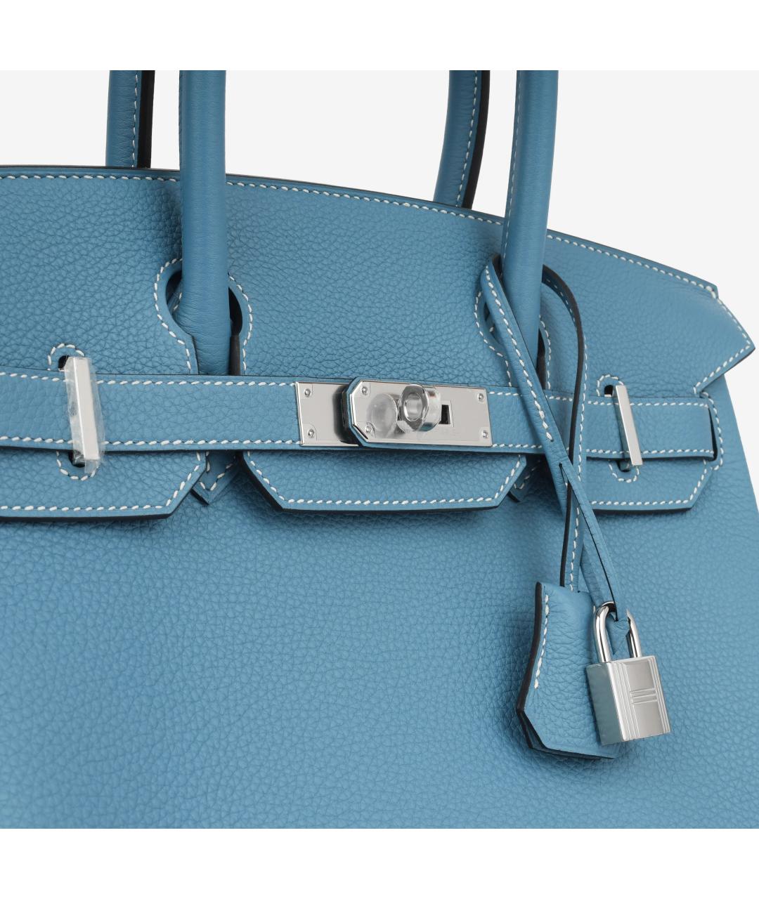 HERMES Голубая кожаная сумка с короткими ручками, фото 5