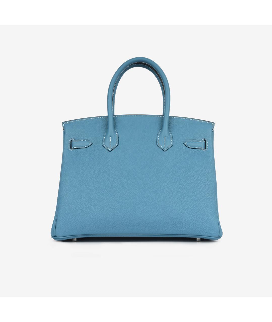 HERMES Голубая кожаная сумка с короткими ручками, фото 3