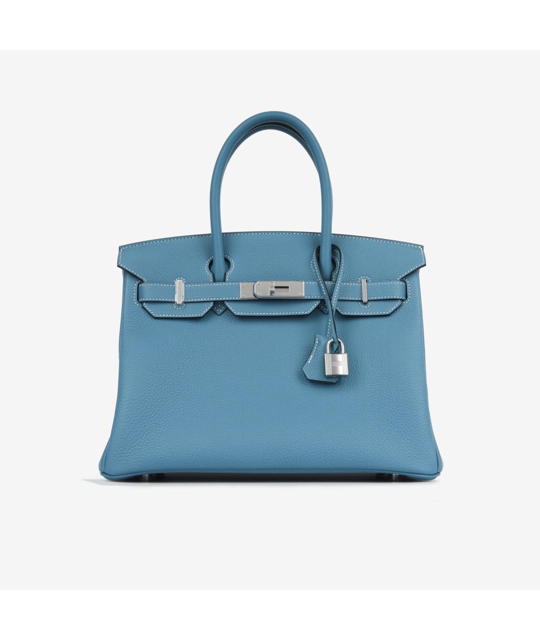 HERMES Голубая кожаная сумка с короткими ручками, фото 2