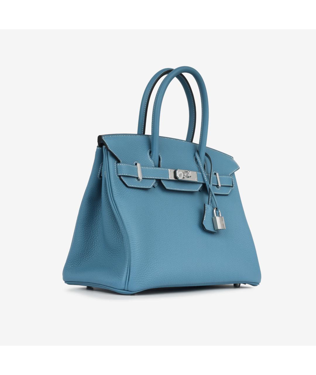 HERMES Голубая кожаная сумка с короткими ручками, фото 4