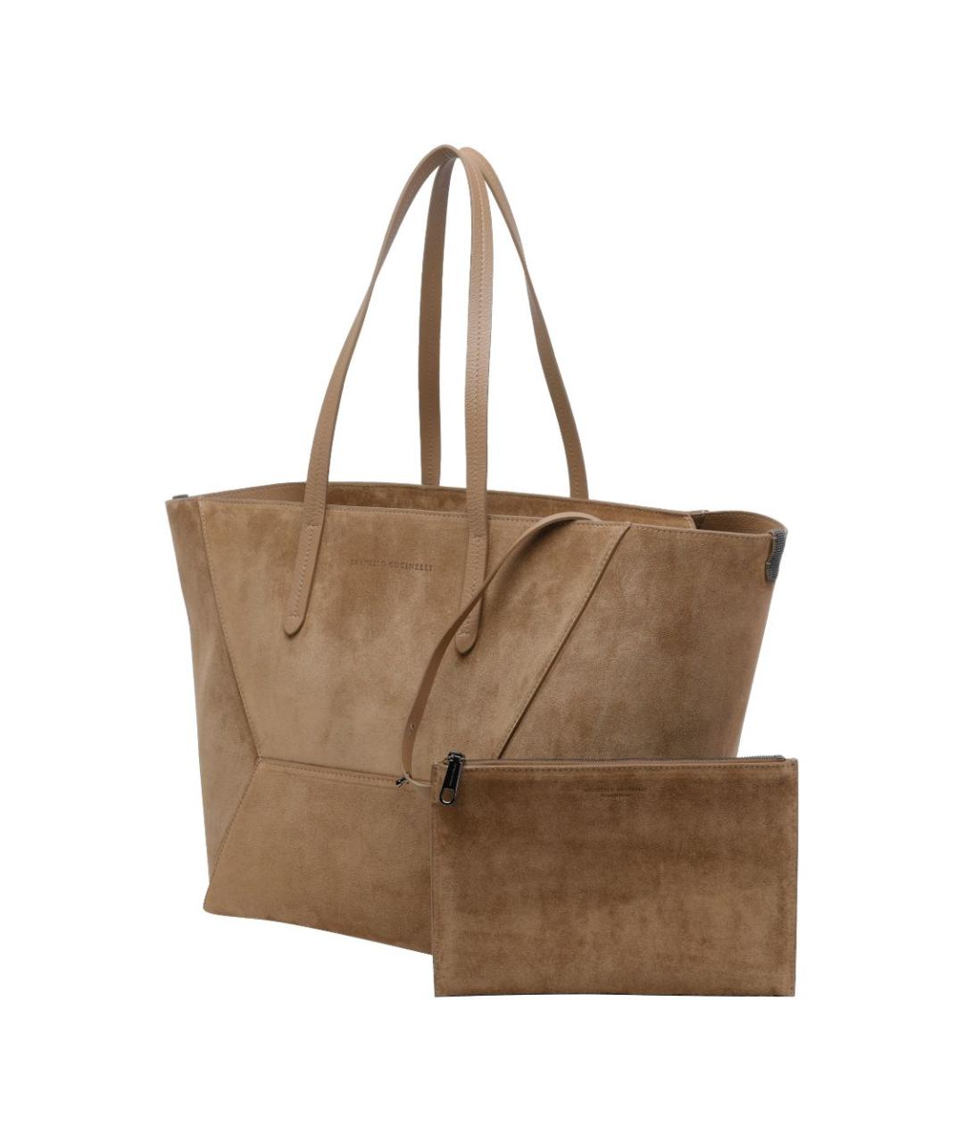 BRUNELLO CUCINELLI Коричневая замшевая сумка тоут, фото 2