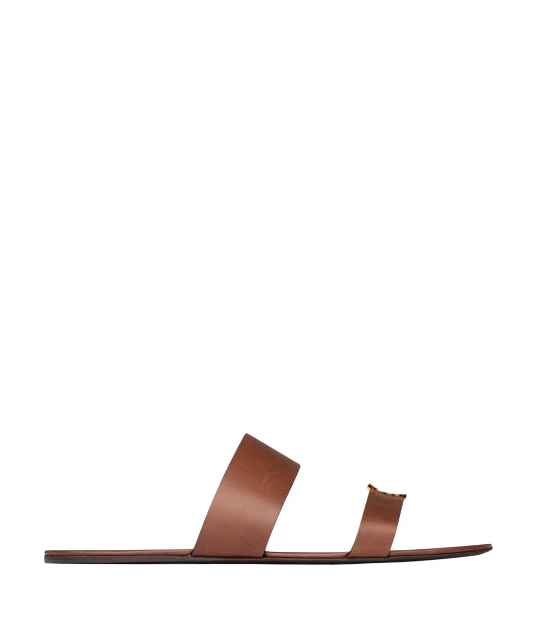 SAINT LAURENT Коричневые кожаные сандалии, фото 1