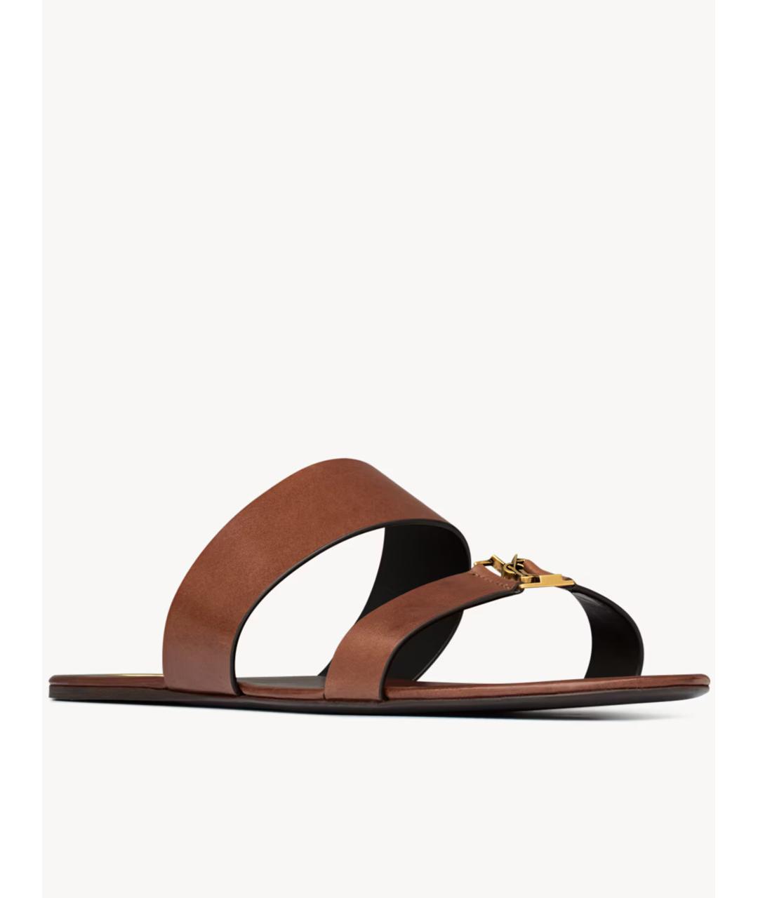 SAINT LAURENT Коричневые кожаные сандалии, фото 3