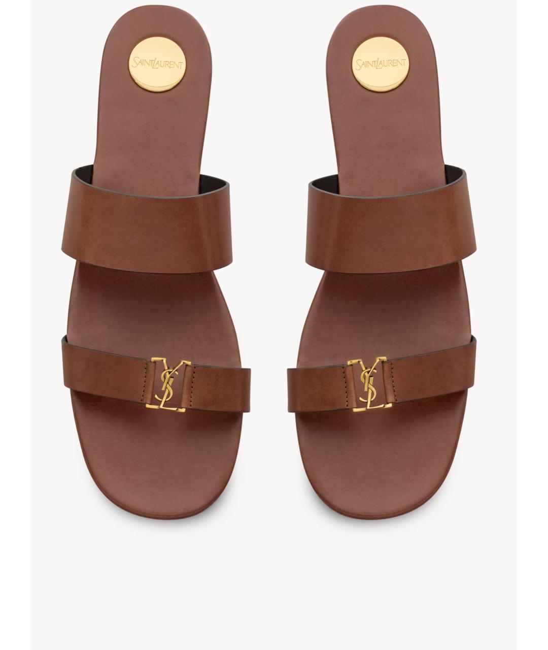 SAINT LAURENT Коричневые кожаные сандалии, фото 2