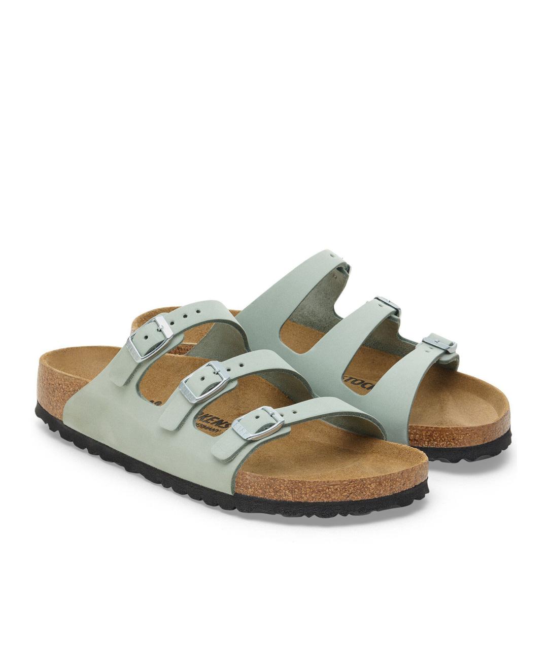 BIRKENSTOCK Голубые кожаные шлепанцы, фото 5