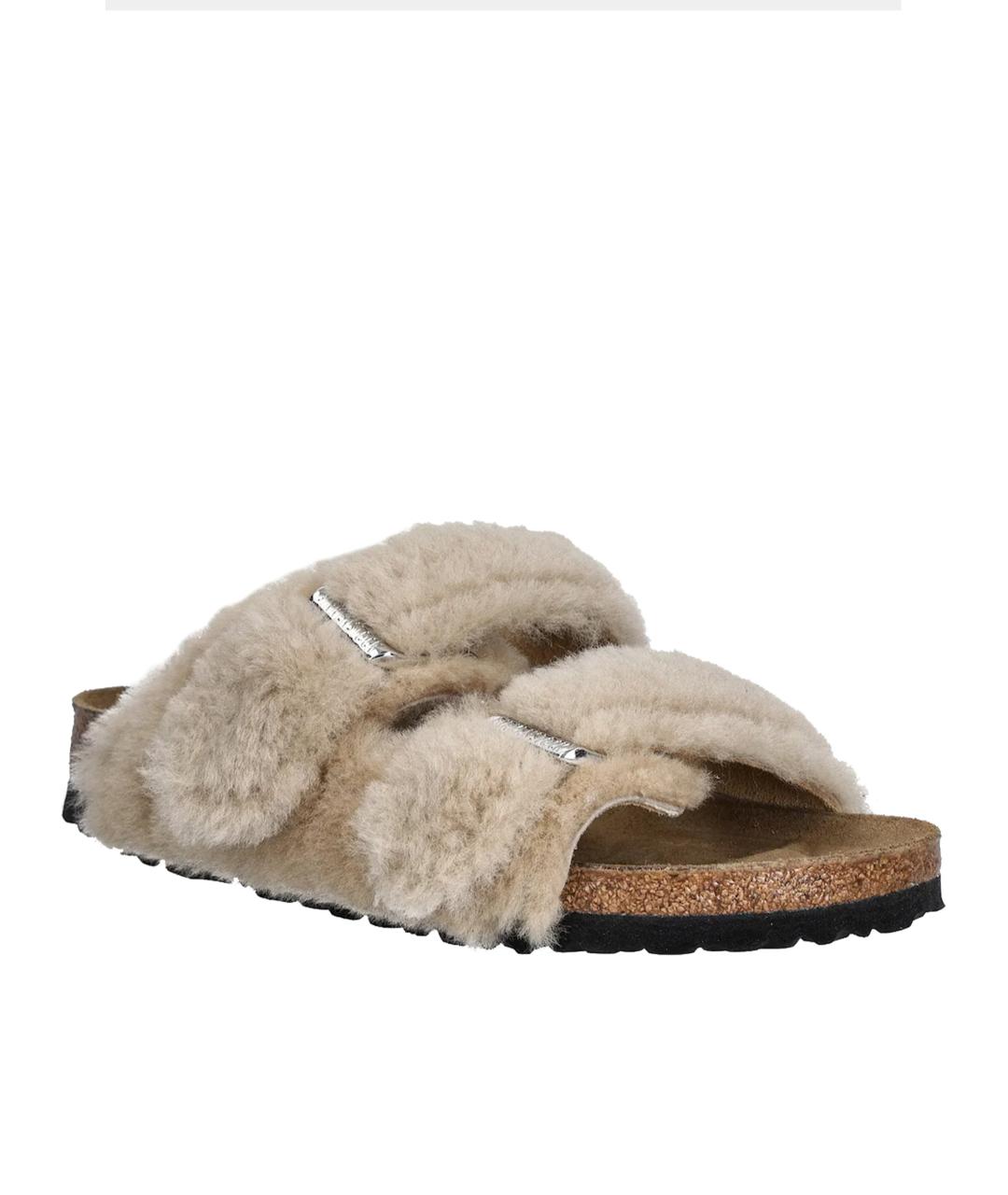 BIRKENSTOCK Бежевые кожаные шлепанцы, фото 2