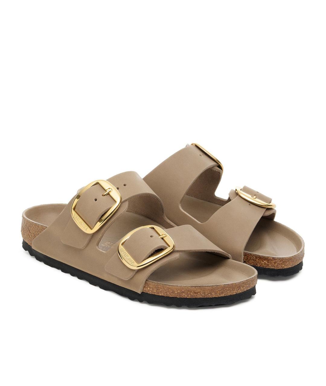 BIRKENSTOCK Бежевые кожаные шлепанцы, фото 4