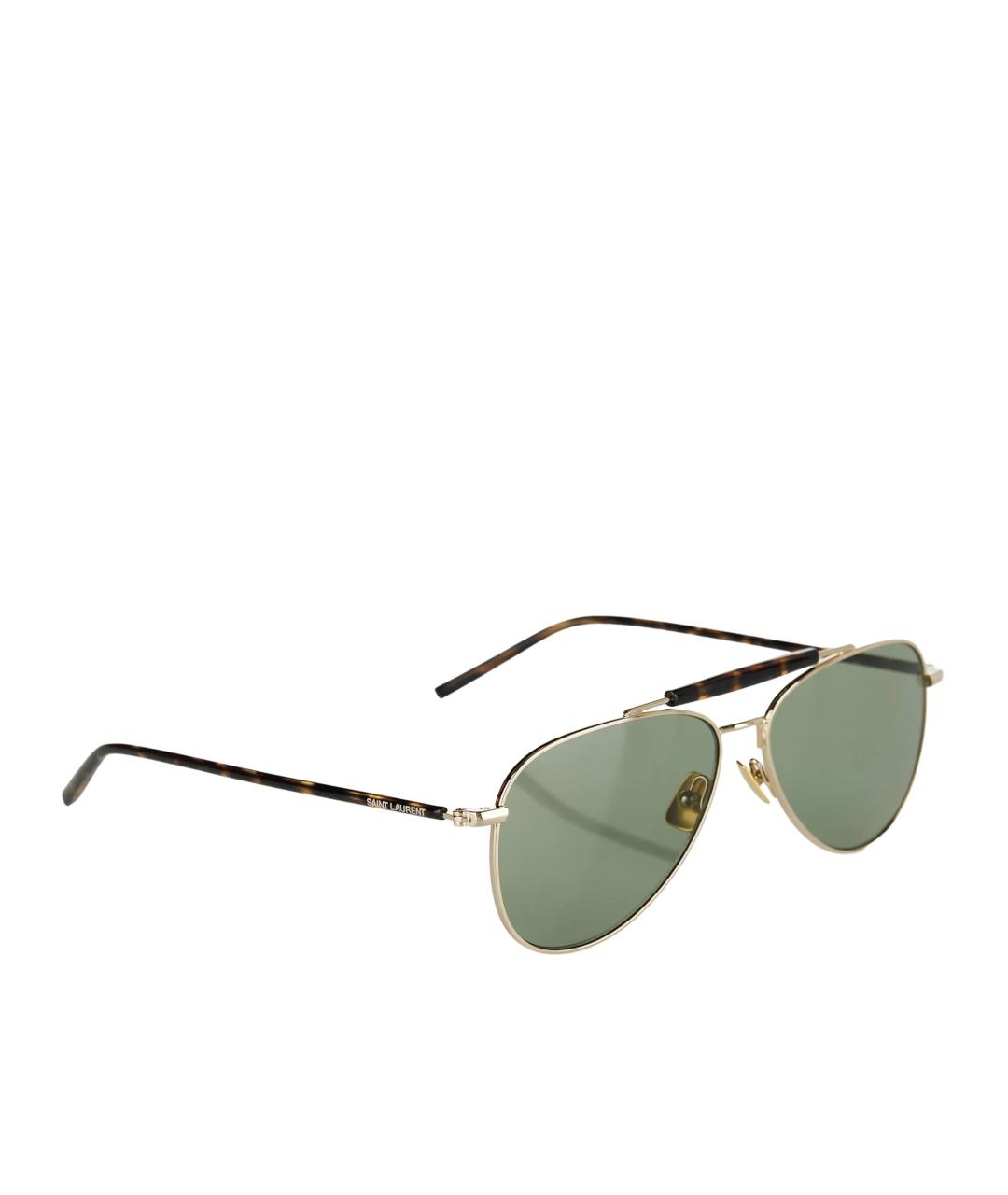 SAINT LAURENT Золотые металлические солнцезащитные очки, фото 1