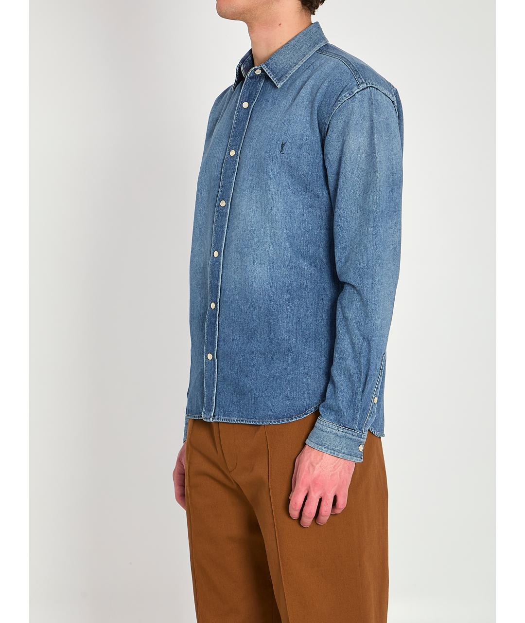 SAINT LAURENT Синяя хлопковая кэжуал рубашка, фото 2
