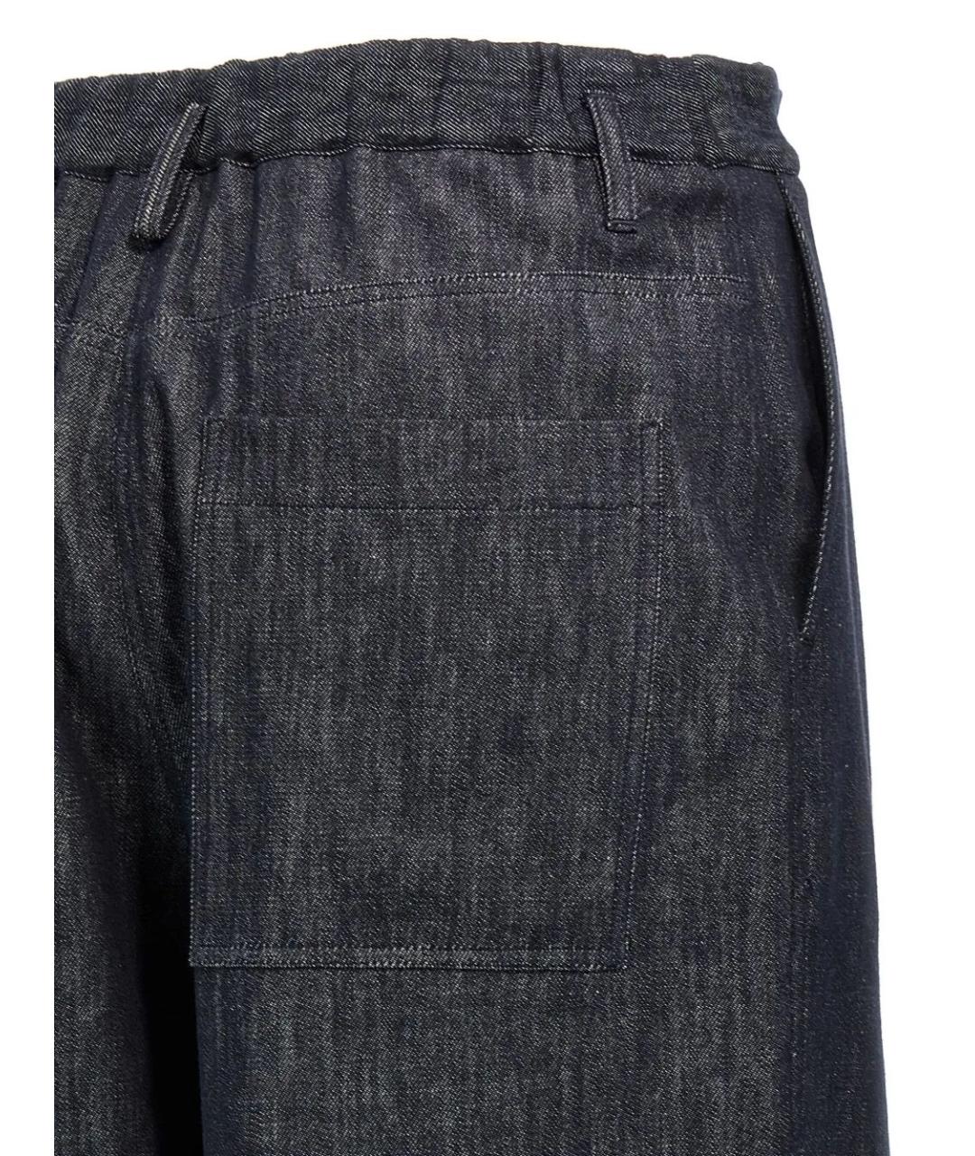 BRUNELLO CUCINELLI Темно-синие хлопковые брюки широкие, фото 3