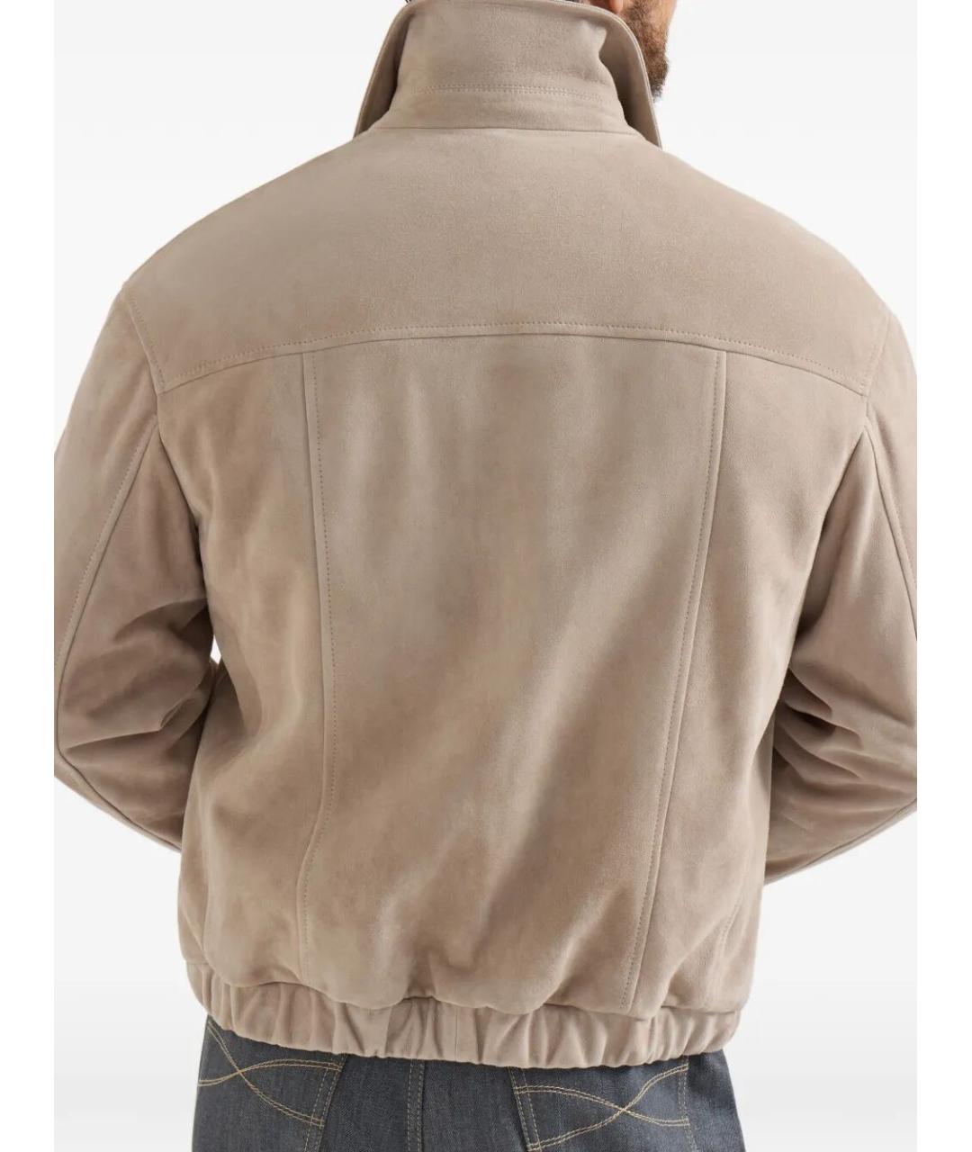 BRUNELLO CUCINELLI Бежевая кожаная куртка, фото 5