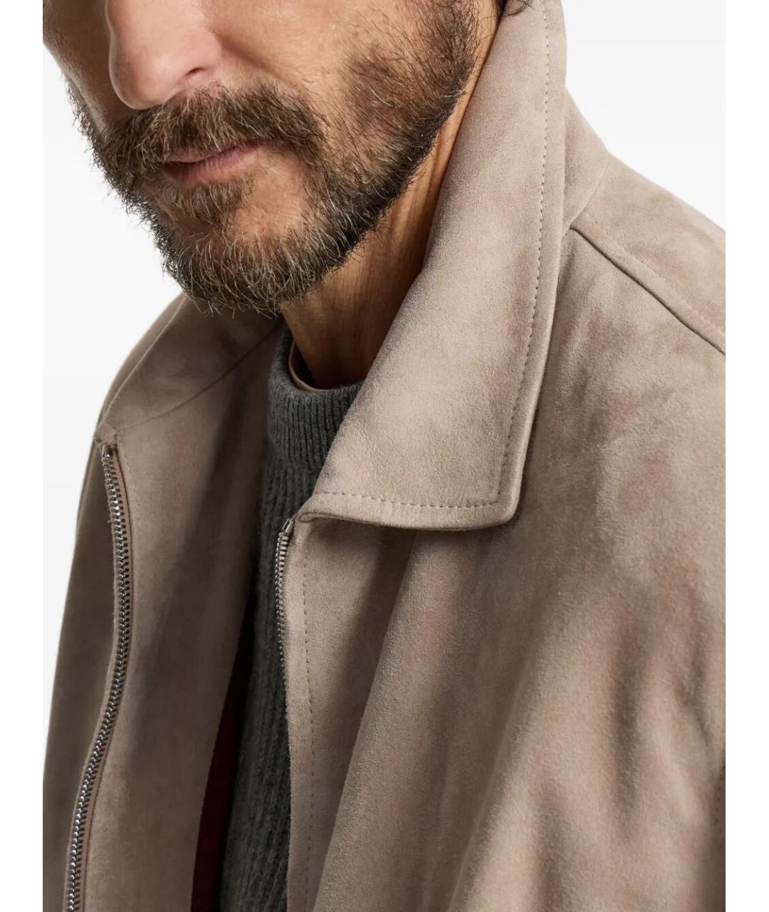 BRUNELLO CUCINELLI Бежевая кожаная куртка, фото 2