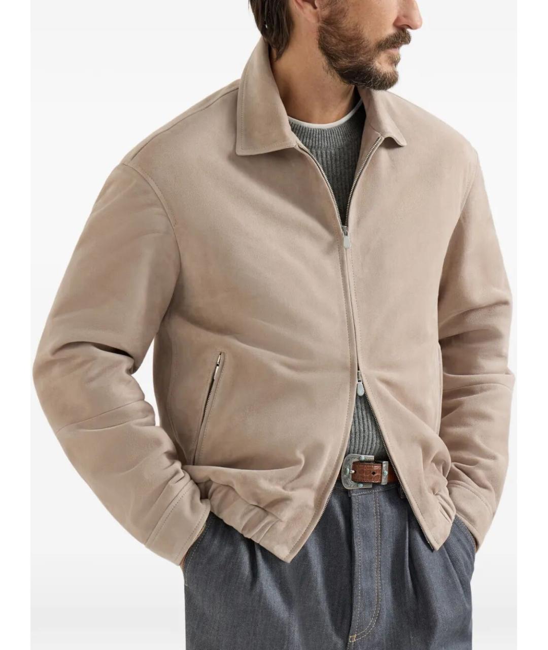 BRUNELLO CUCINELLI Бежевая кожаная куртка, фото 3