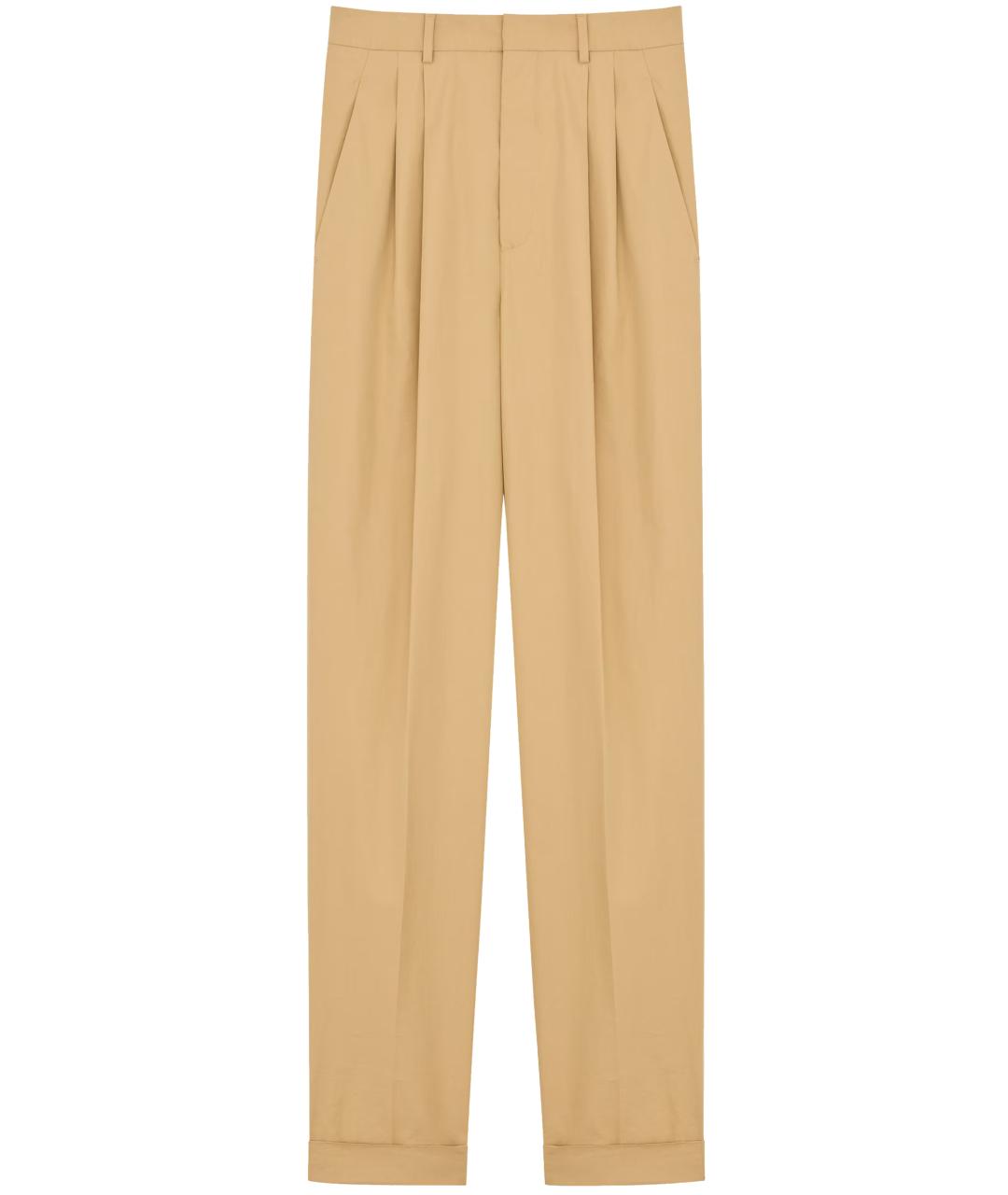 SAINT LAURENT Бежевые хлопковые повседневные брюки, фото 1