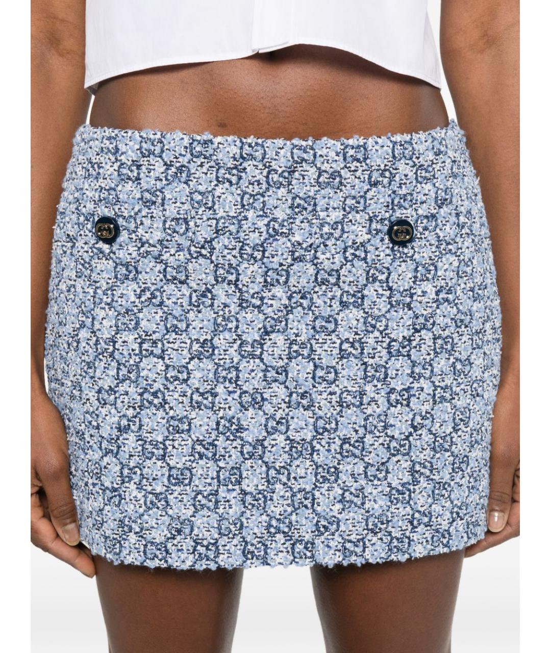 GUCCI Голубая хлопковая юбка мини, фото 2