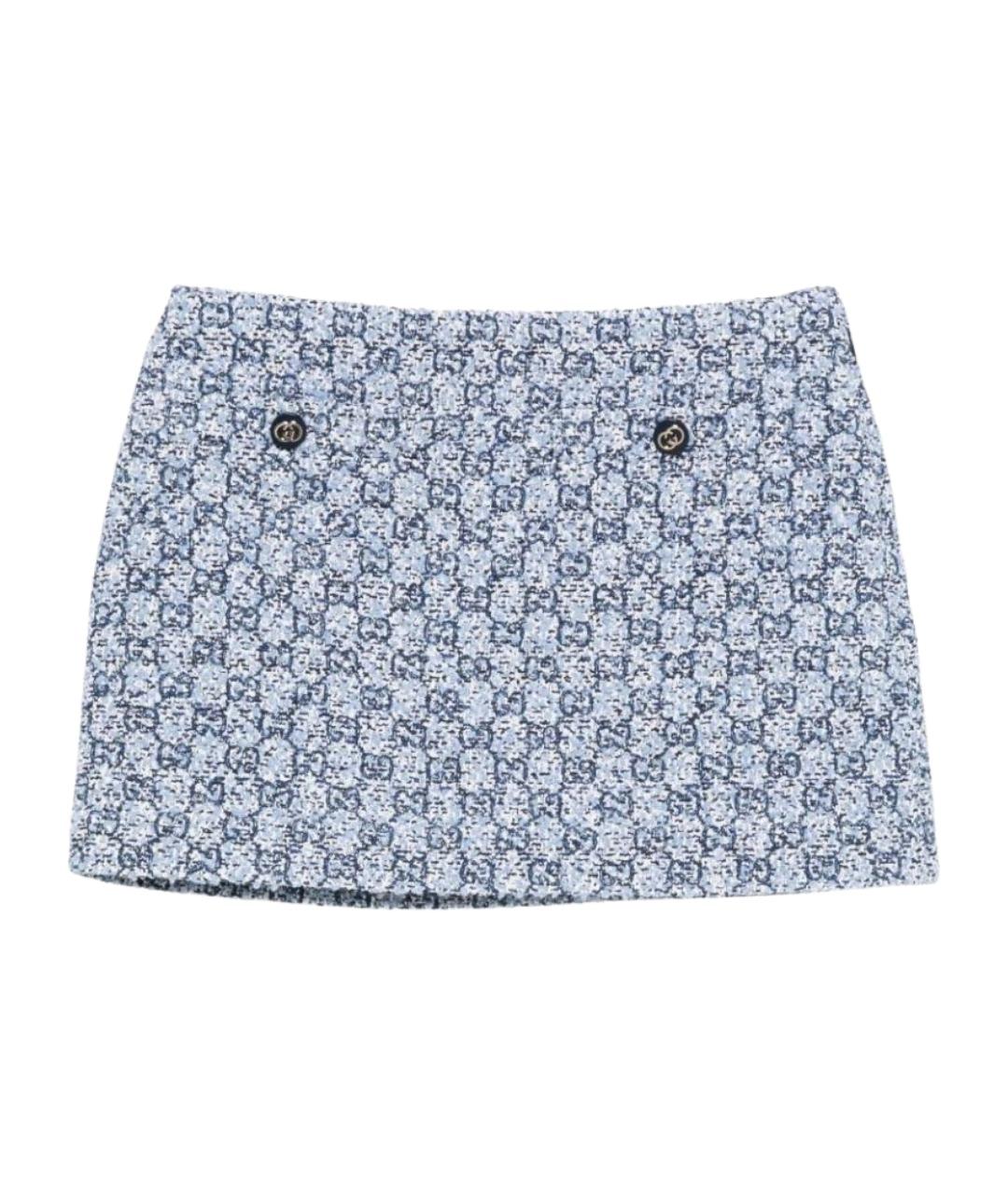 GUCCI Голубая хлопковая юбка мини, фото 1