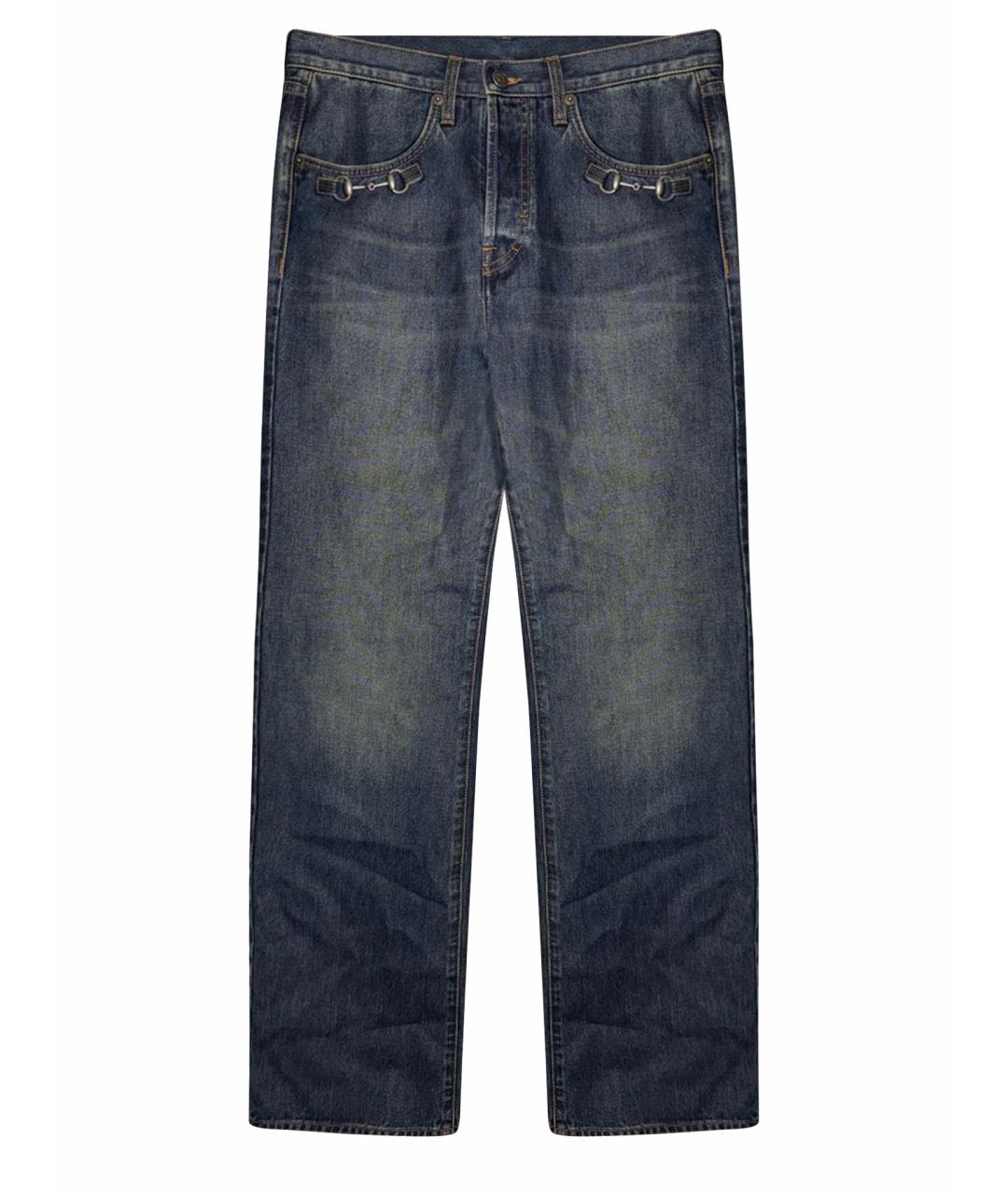 GUCCI Темно-синие хлопковые прямые джинсы, фото 1