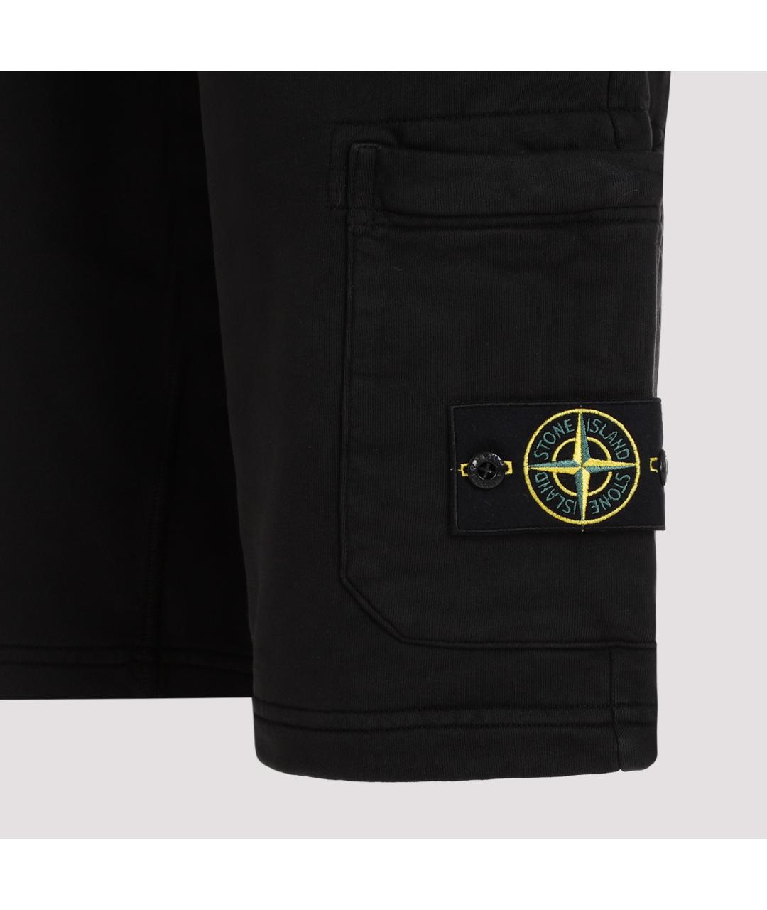 STONE ISLAND Черные хлопковые шорты, фото 5