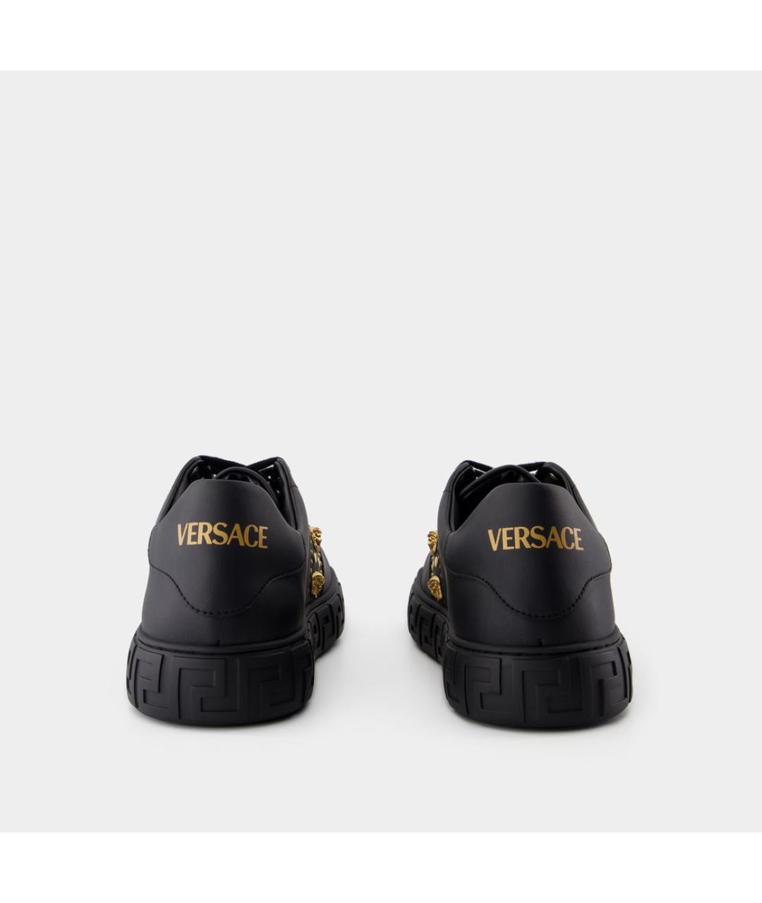 VERSACE Черные кожаные низкие кроссовки / кеды, фото 3