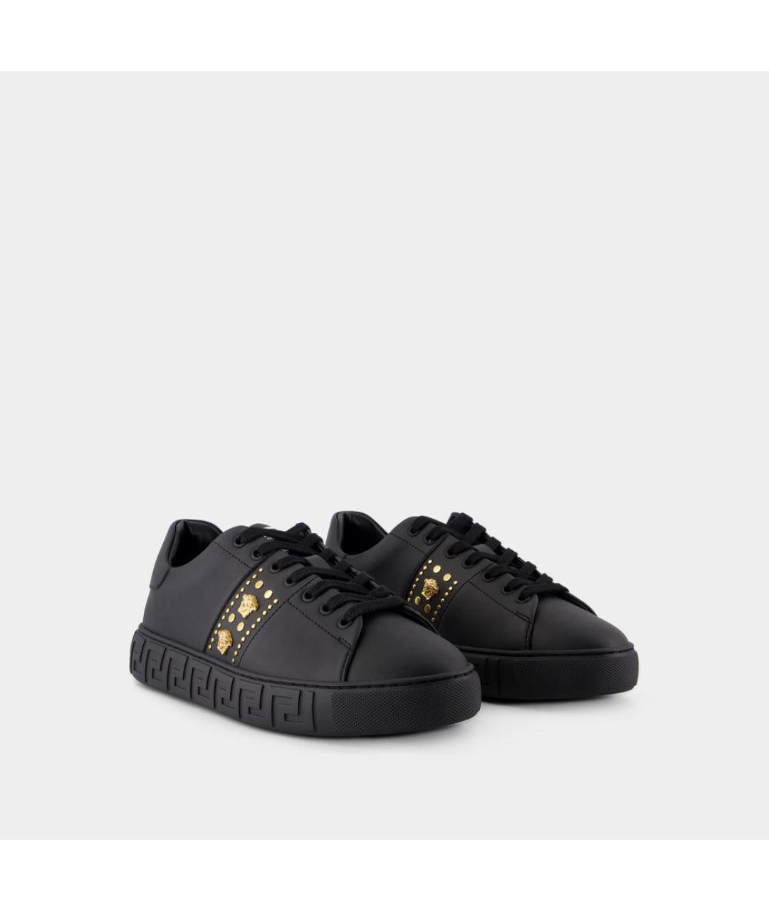 VERSACE Черные кожаные низкие кроссовки / кеды, фото 2
