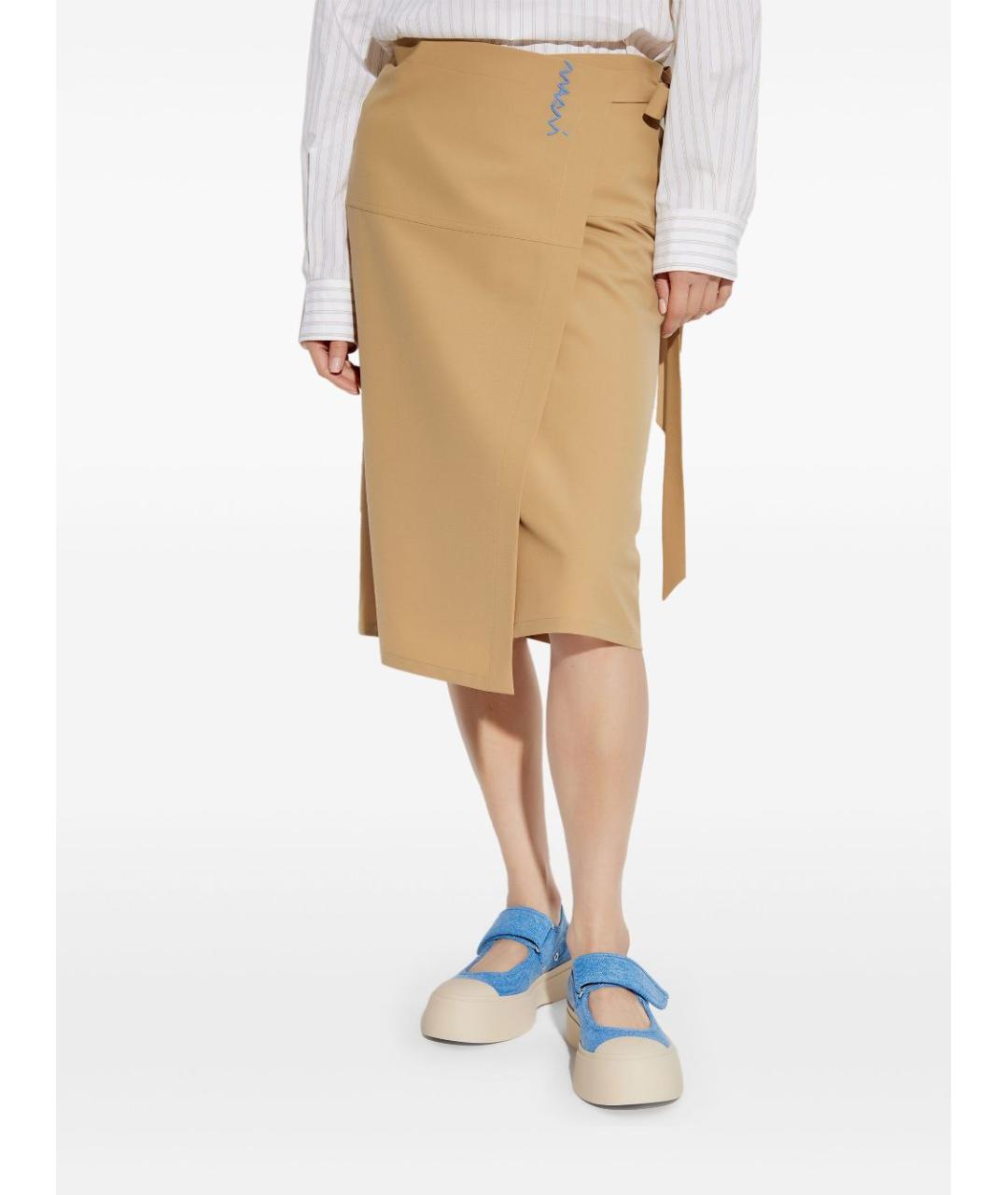 MARNI Бежевая полиэстеровая юбка миди, фото 4