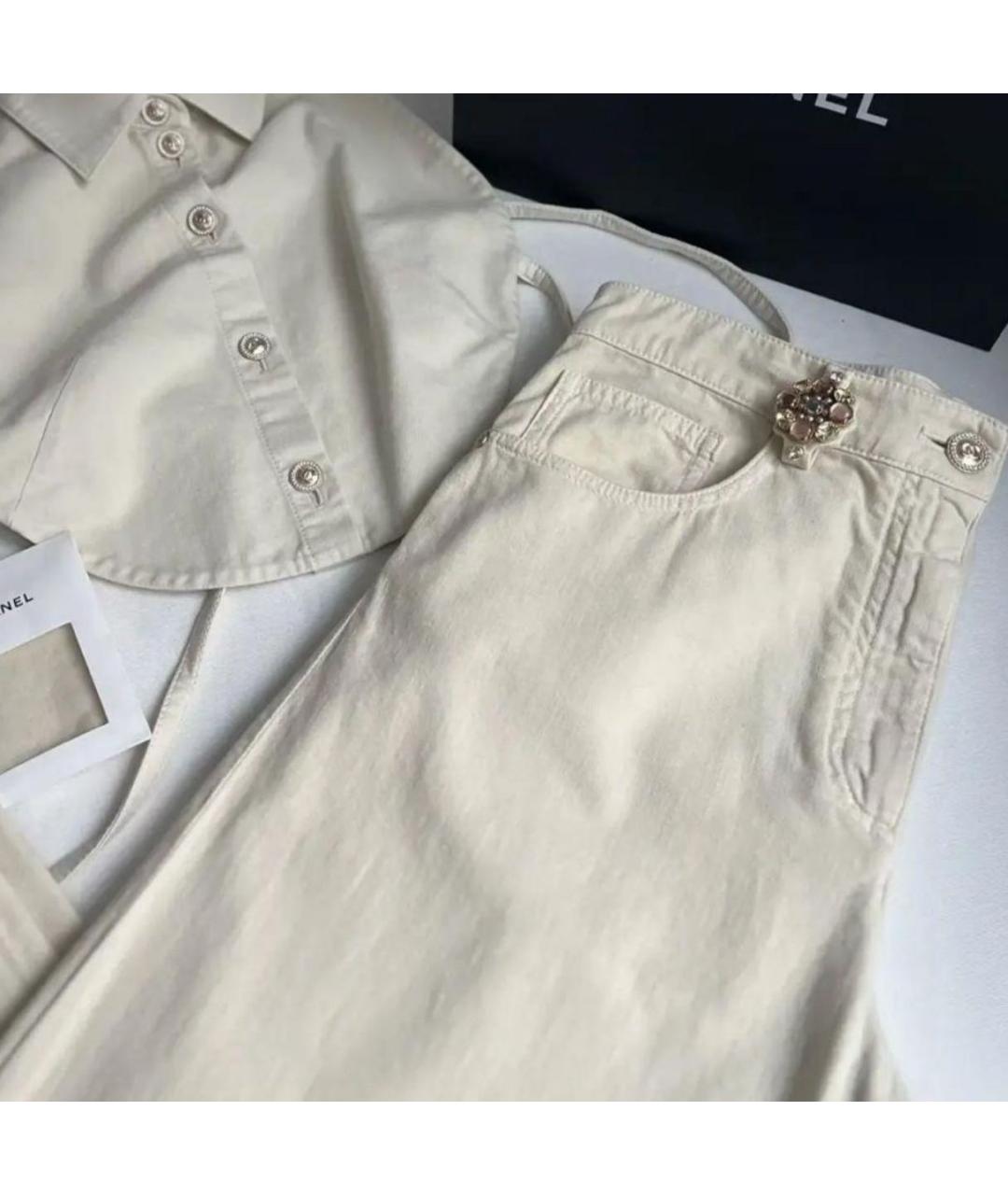 CHANEL Бежевые хлопковые джинсы клеш, фото 4