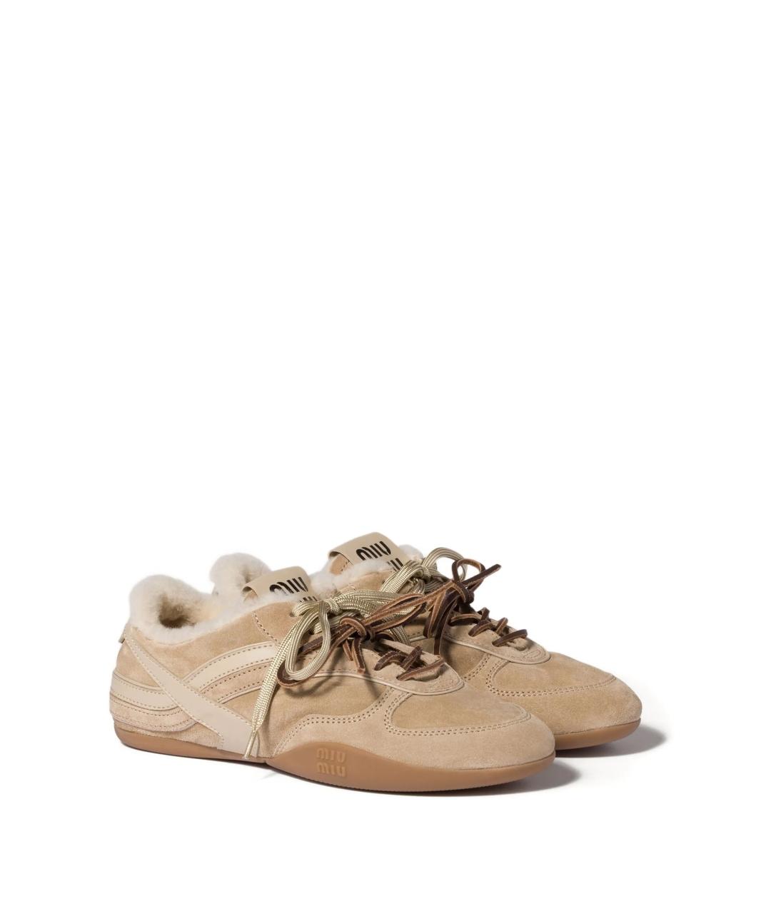 MIU MIU Бежевые замшевые кроссовки, фото 2