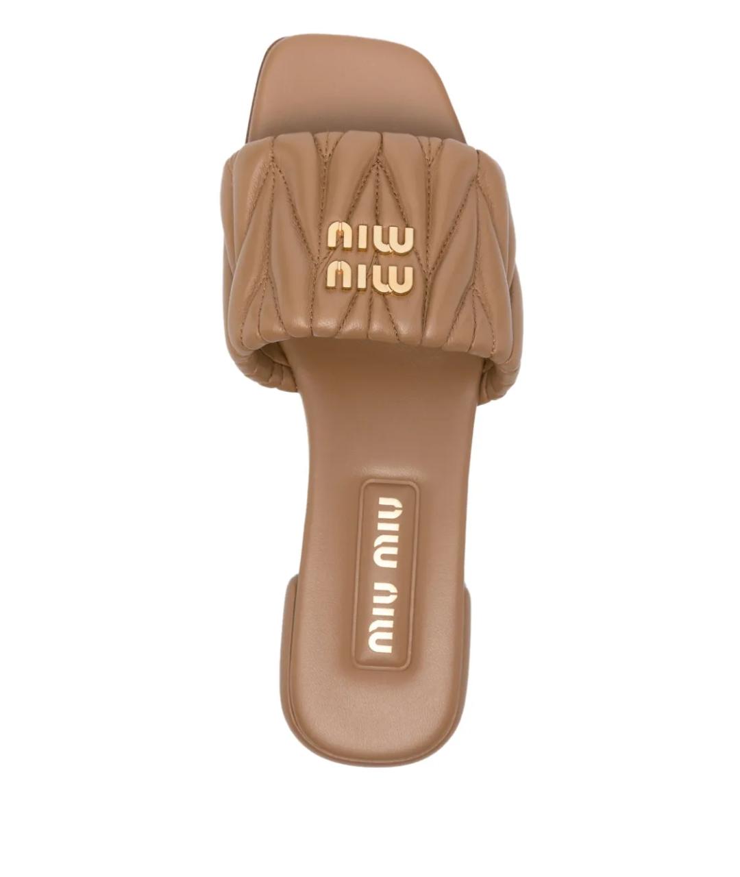 MIU MIU Коричневые кожаные шлепанцы, фото 4