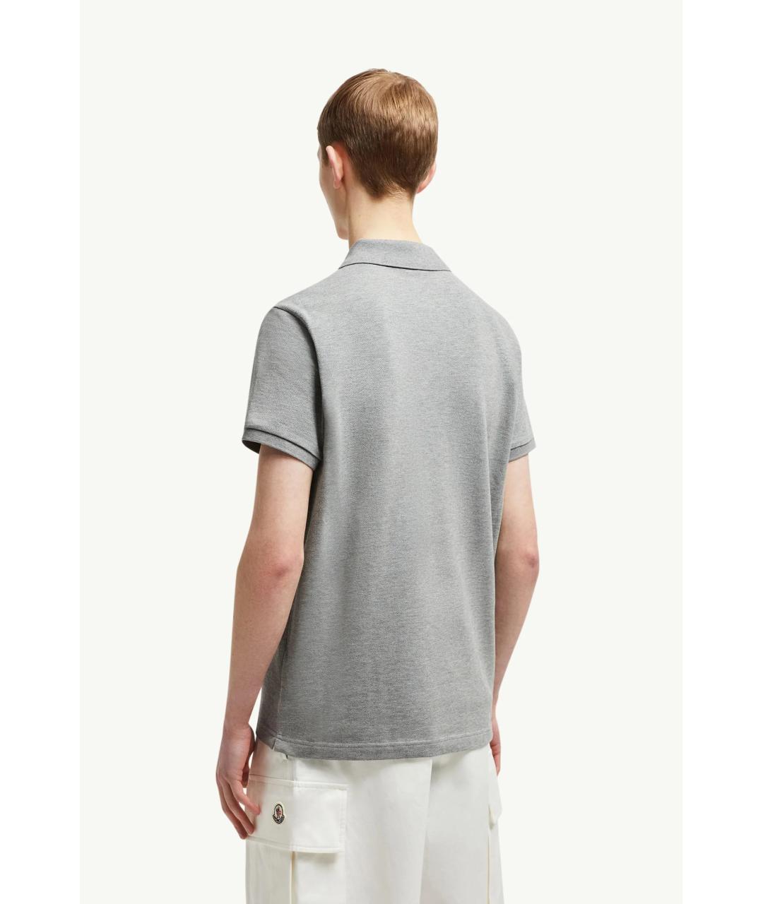 MONCLER Серое хлопковое поло с коротким рукавом, фото 4