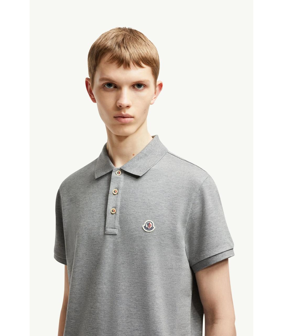 MONCLER Серое хлопковое поло с коротким рукавом, фото 3