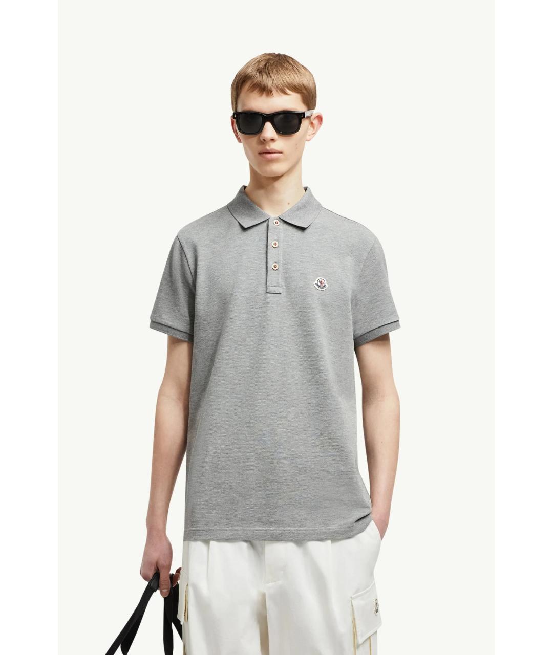 MONCLER Серое хлопковое поло с коротким рукавом, фото 2