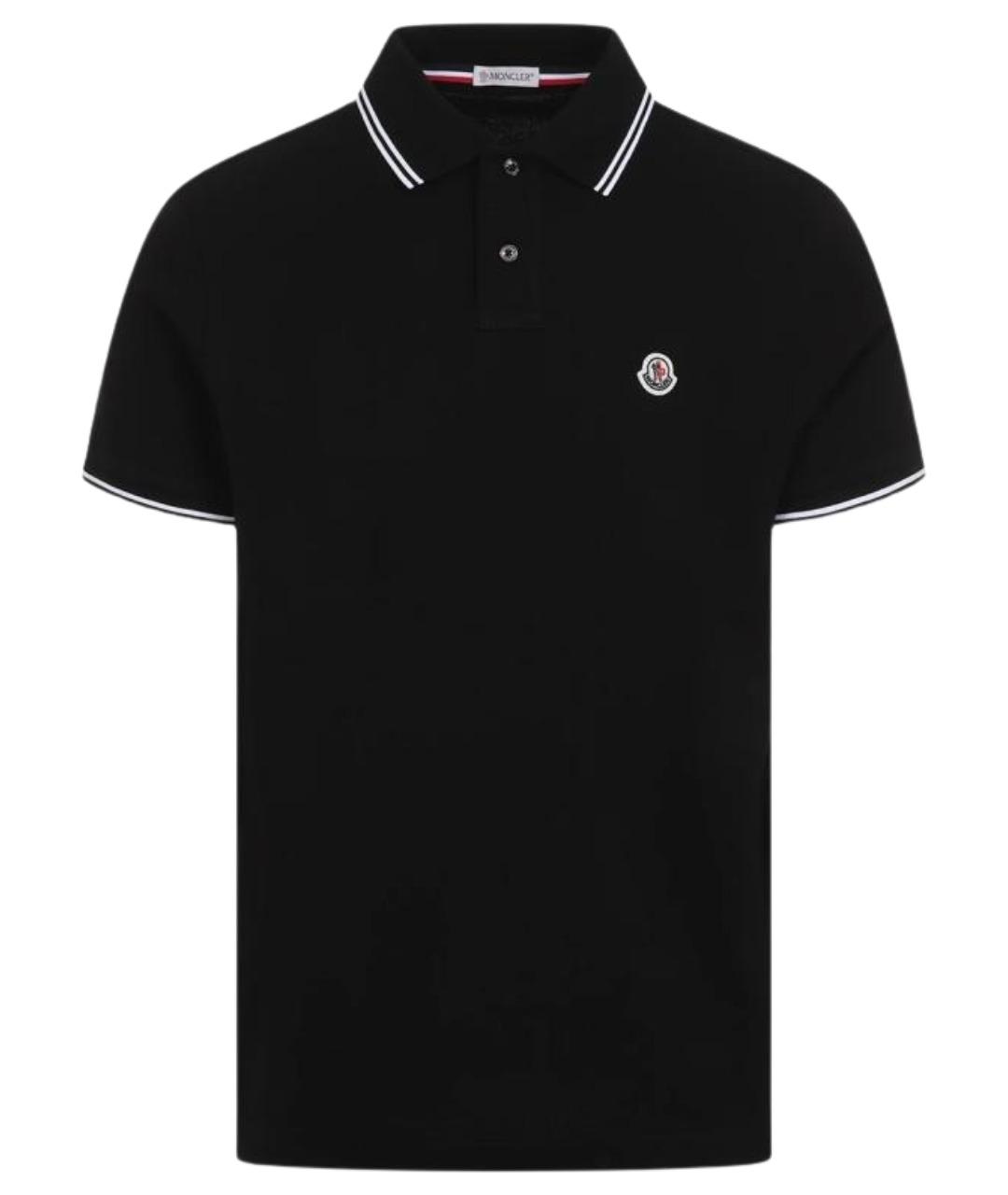 MONCLER Черное хлопковое поло с длинным рукавом, фото 1