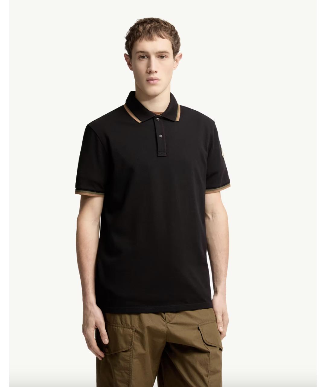 MONCLER Черное хлопковое поло с коротким рукавом, фото 2