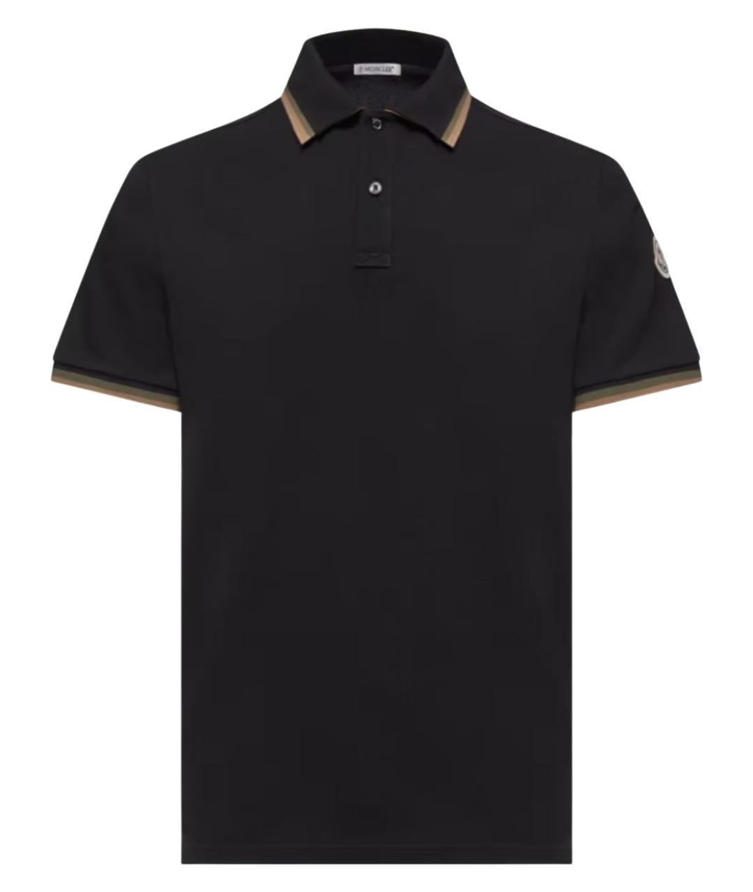 MONCLER Черное хлопковое поло с коротким рукавом, фото 1