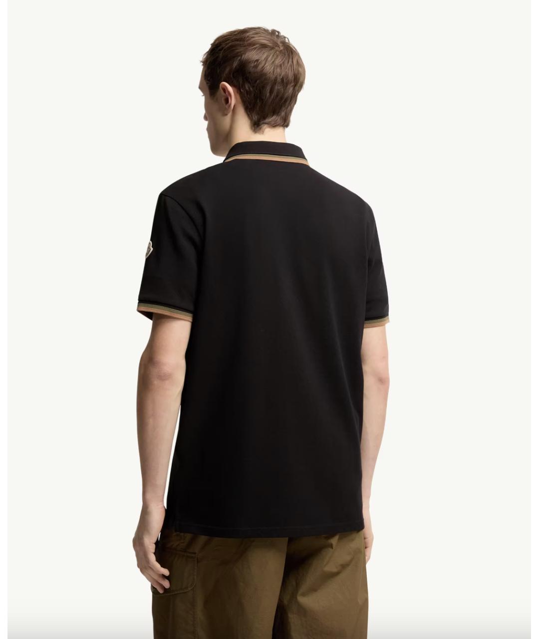 MONCLER Черное хлопковое поло с коротким рукавом, фото 3