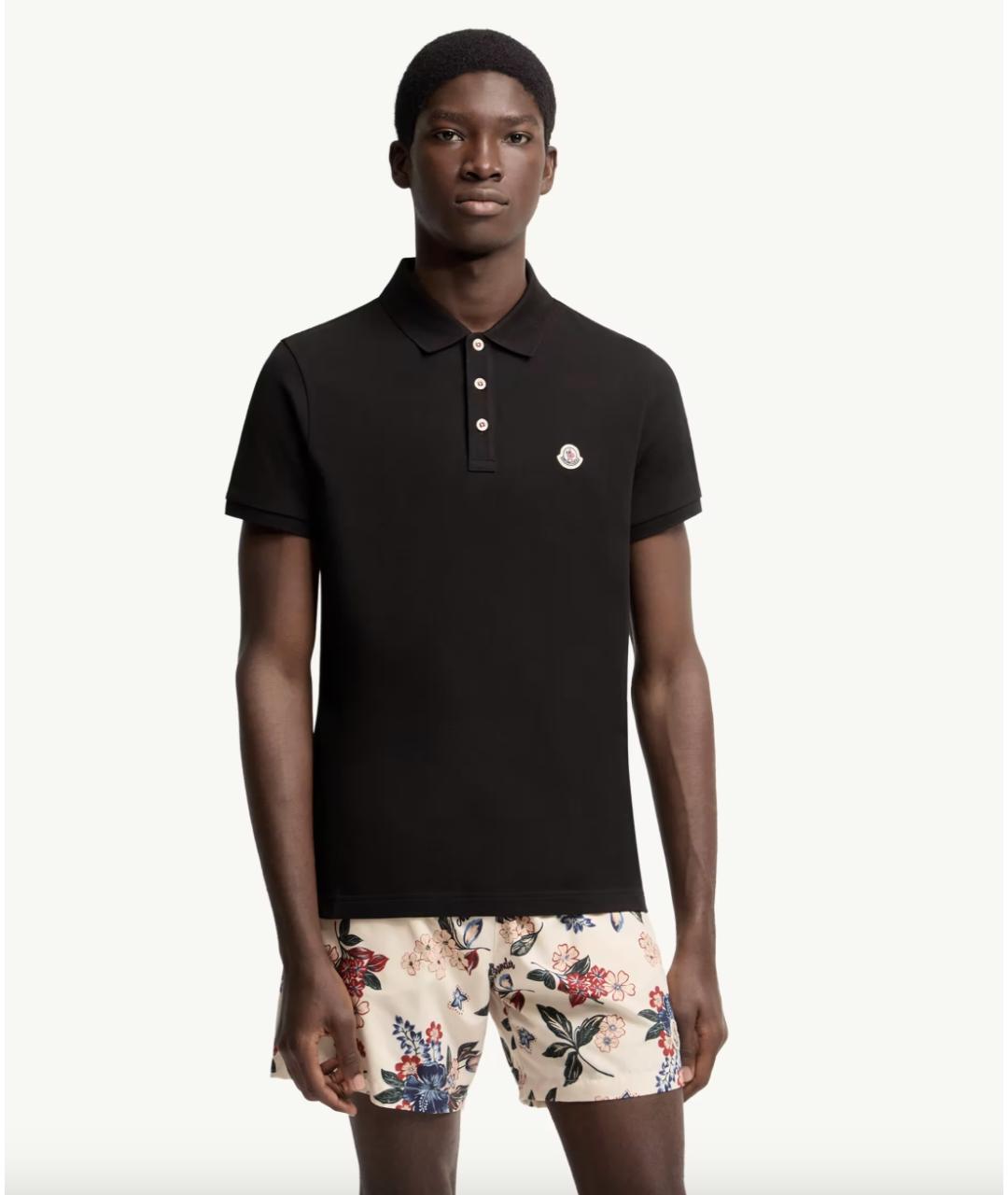 MONCLER Черное хлопковое поло с коротким рукавом, фото 2