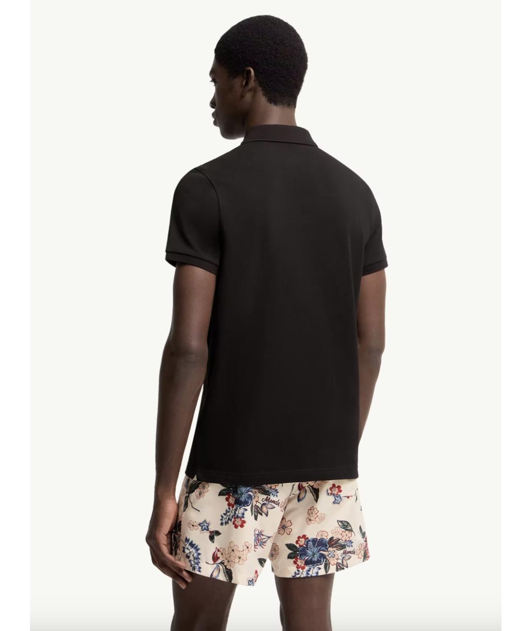 MONCLER Черное хлопковое поло с коротким рукавом, фото 3