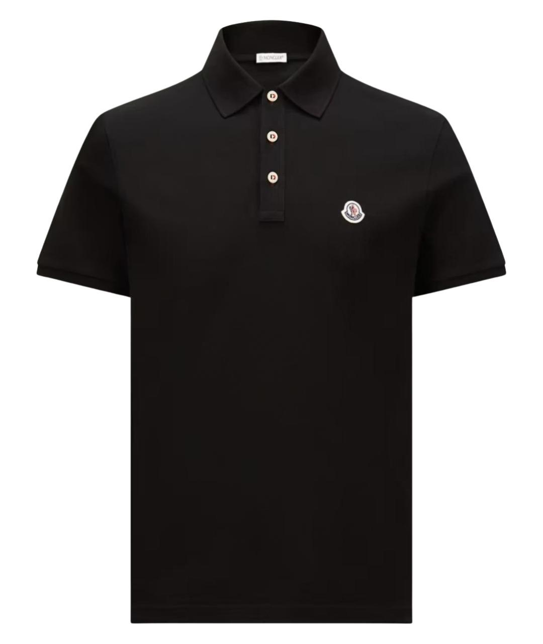 MONCLER Черное хлопковое поло с коротким рукавом, фото 1