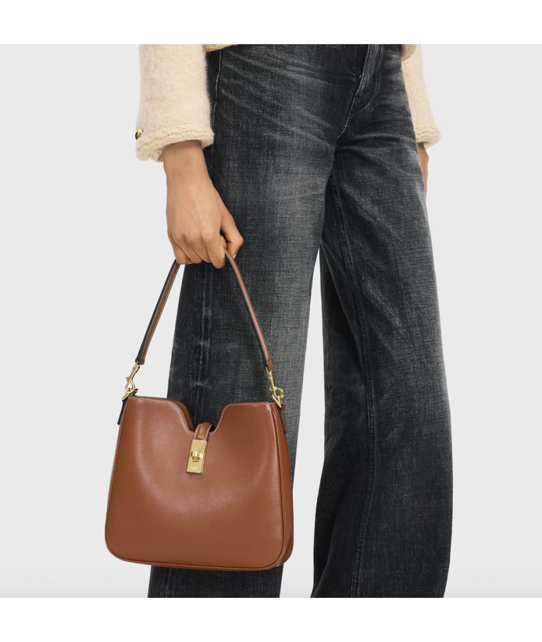 CELINE Коричневая кожаная сумка через плечо, фото 7