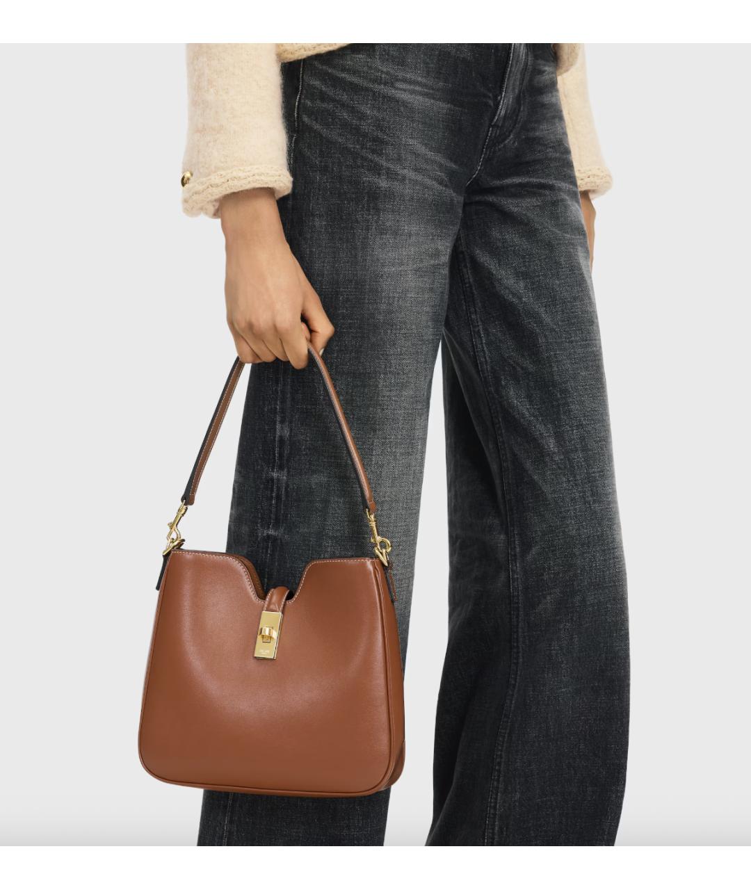 CELINE Коричневая кожаная сумка через плечо, фото 2