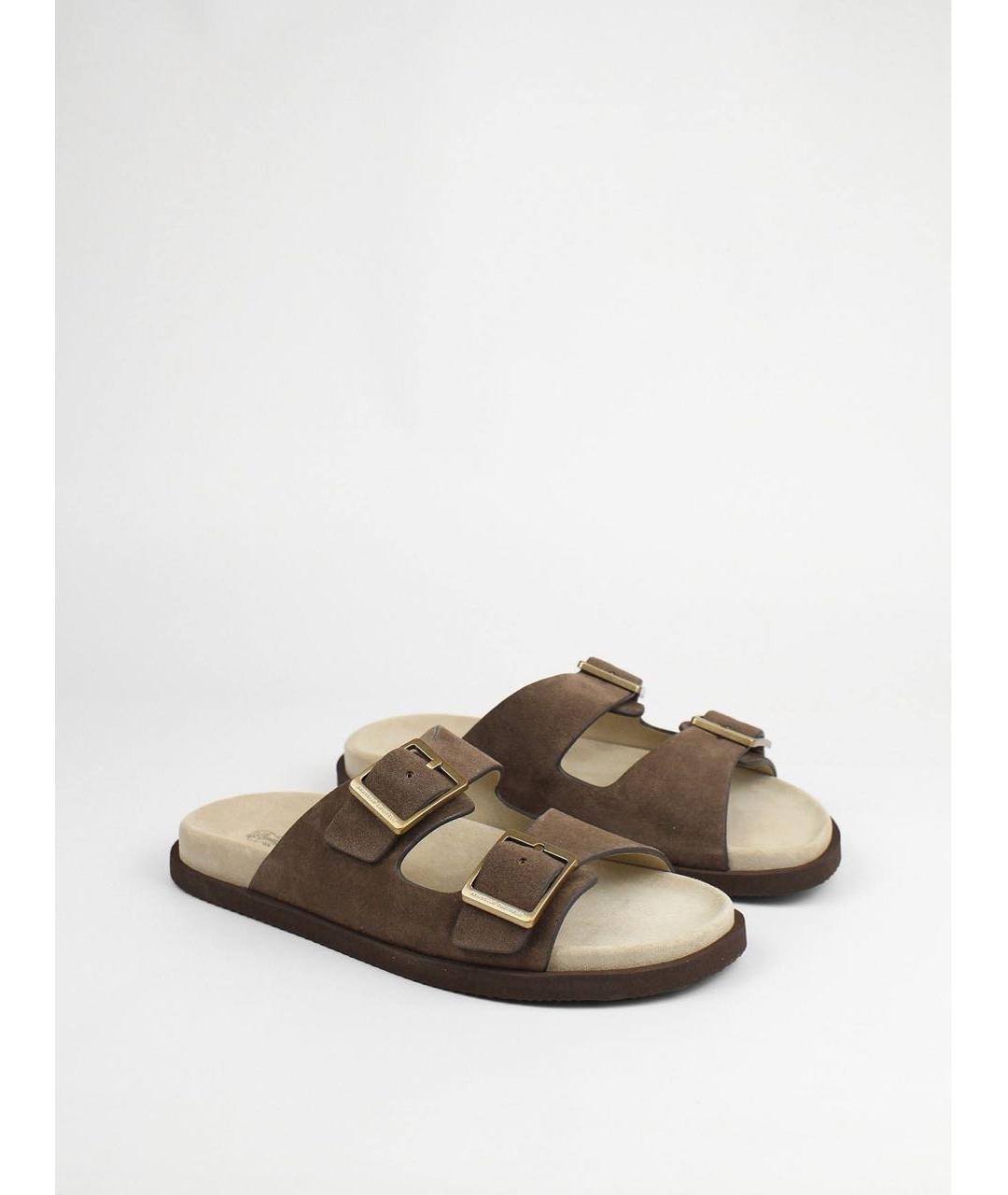 BRUNELLO CUCINELLI Коричневые замшевые шлепанцы, фото 2