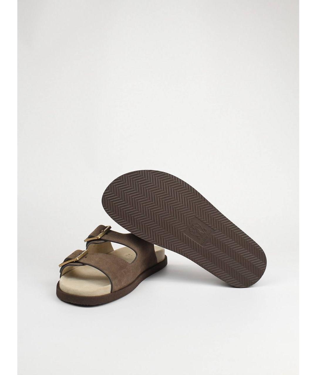 BRUNELLO CUCINELLI Коричневые замшевые шлепанцы, фото 7