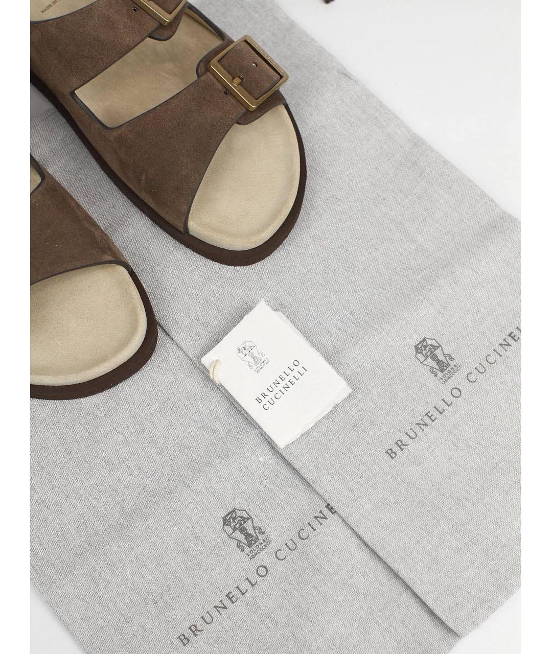 BRUNELLO CUCINELLI Коричневые замшевые шлепанцы, фото 4