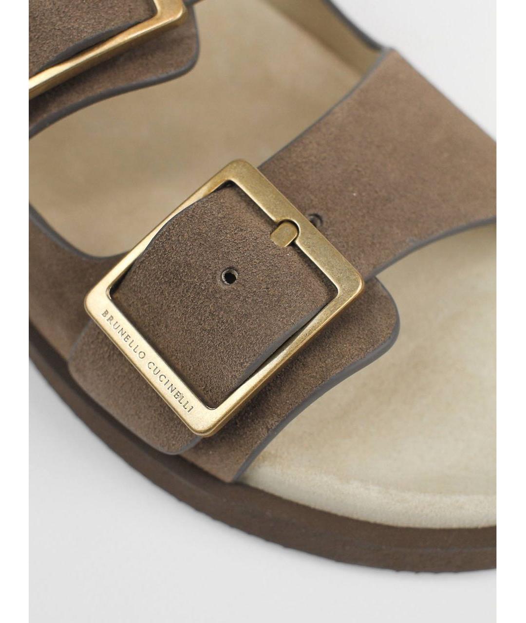BRUNELLO CUCINELLI Коричневые замшевые шлепанцы, фото 5