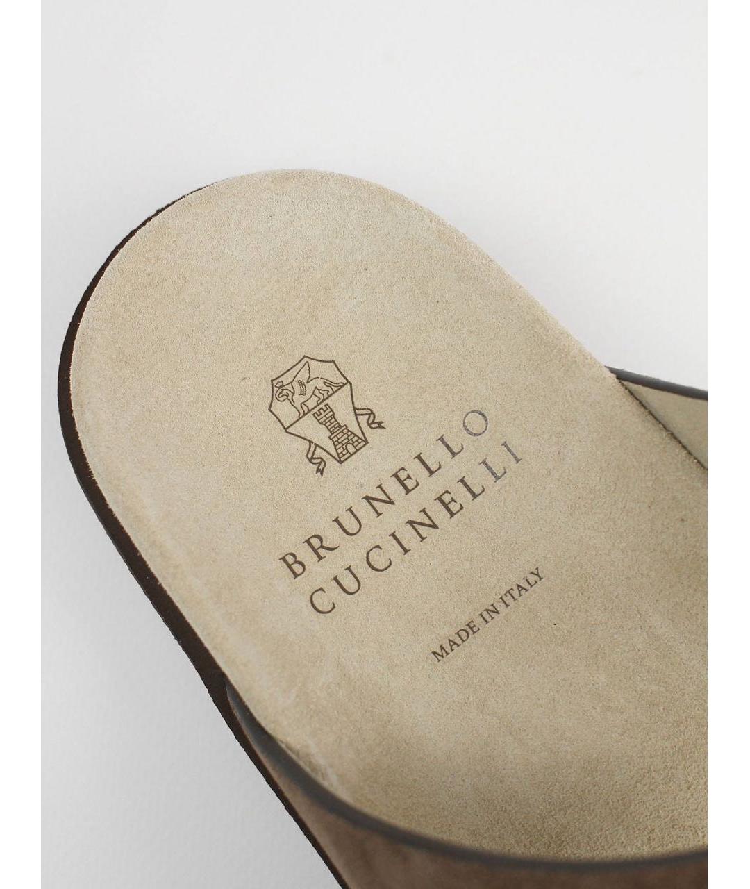 BRUNELLO CUCINELLI Коричневые замшевые шлепанцы, фото 8