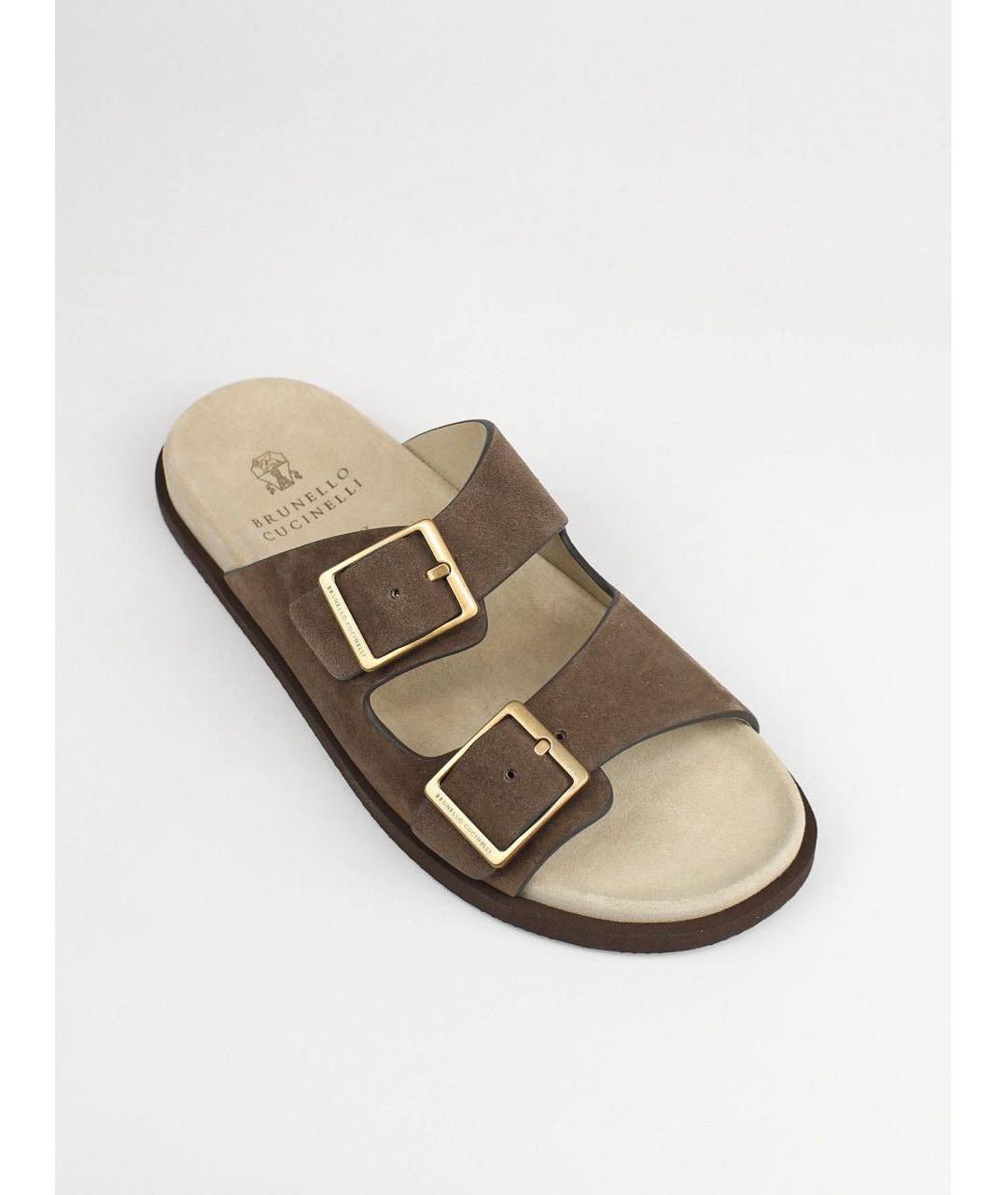 BRUNELLO CUCINELLI Коричневые замшевые шлепанцы, фото 3