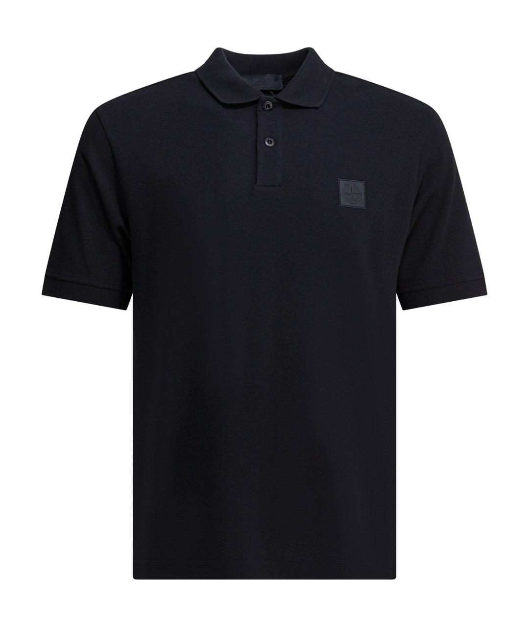 STONE ISLAND Темно-синее хлопковое поло с коротким рукавом, фото 1