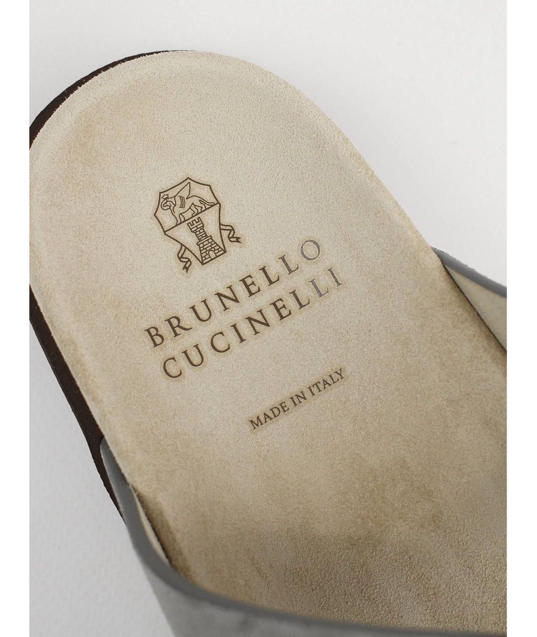 BRUNELLO CUCINELLI Серые замшевые шлепанцы, фото 7