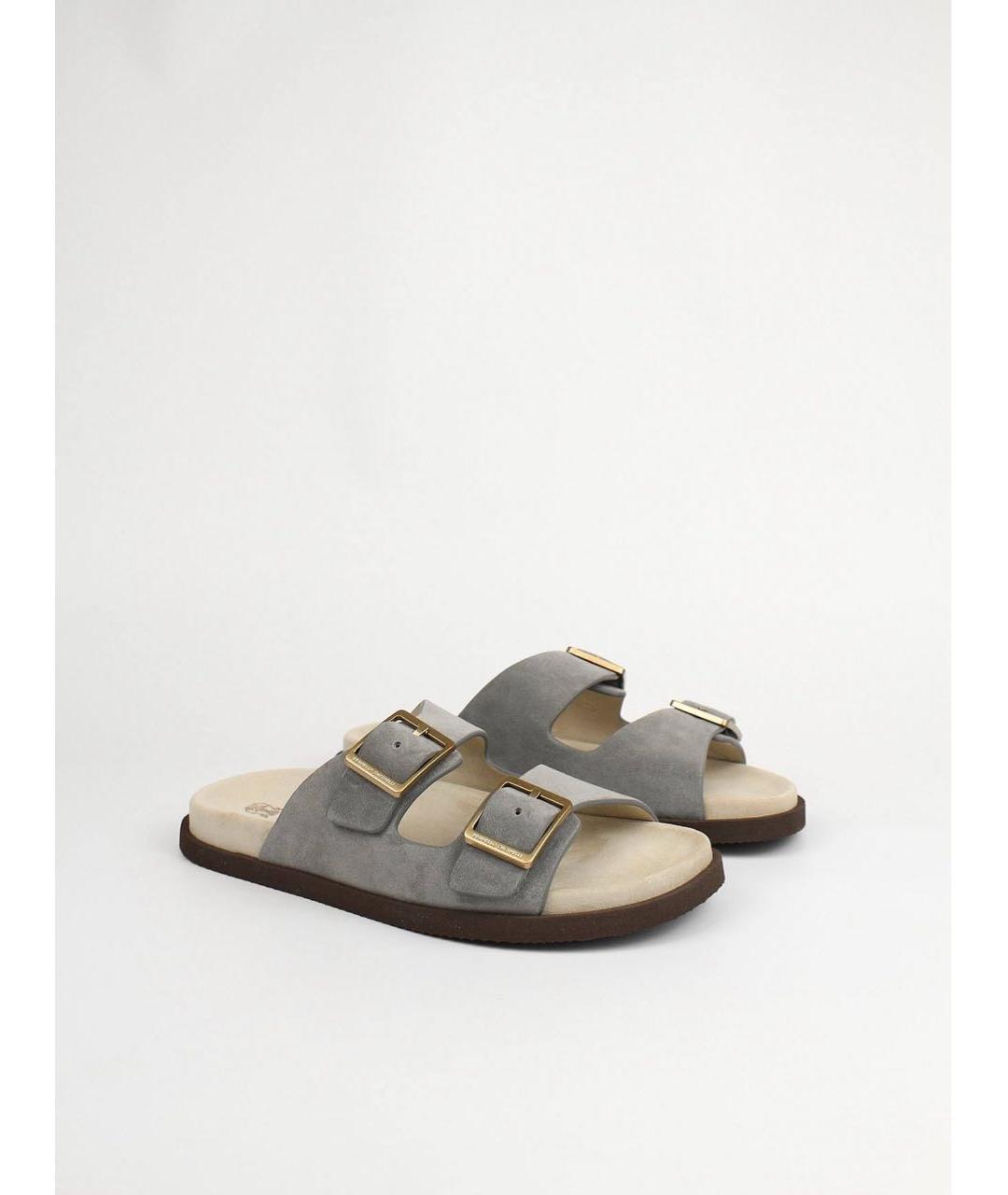 BRUNELLO CUCINELLI Серые замшевые шлепанцы, фото 2