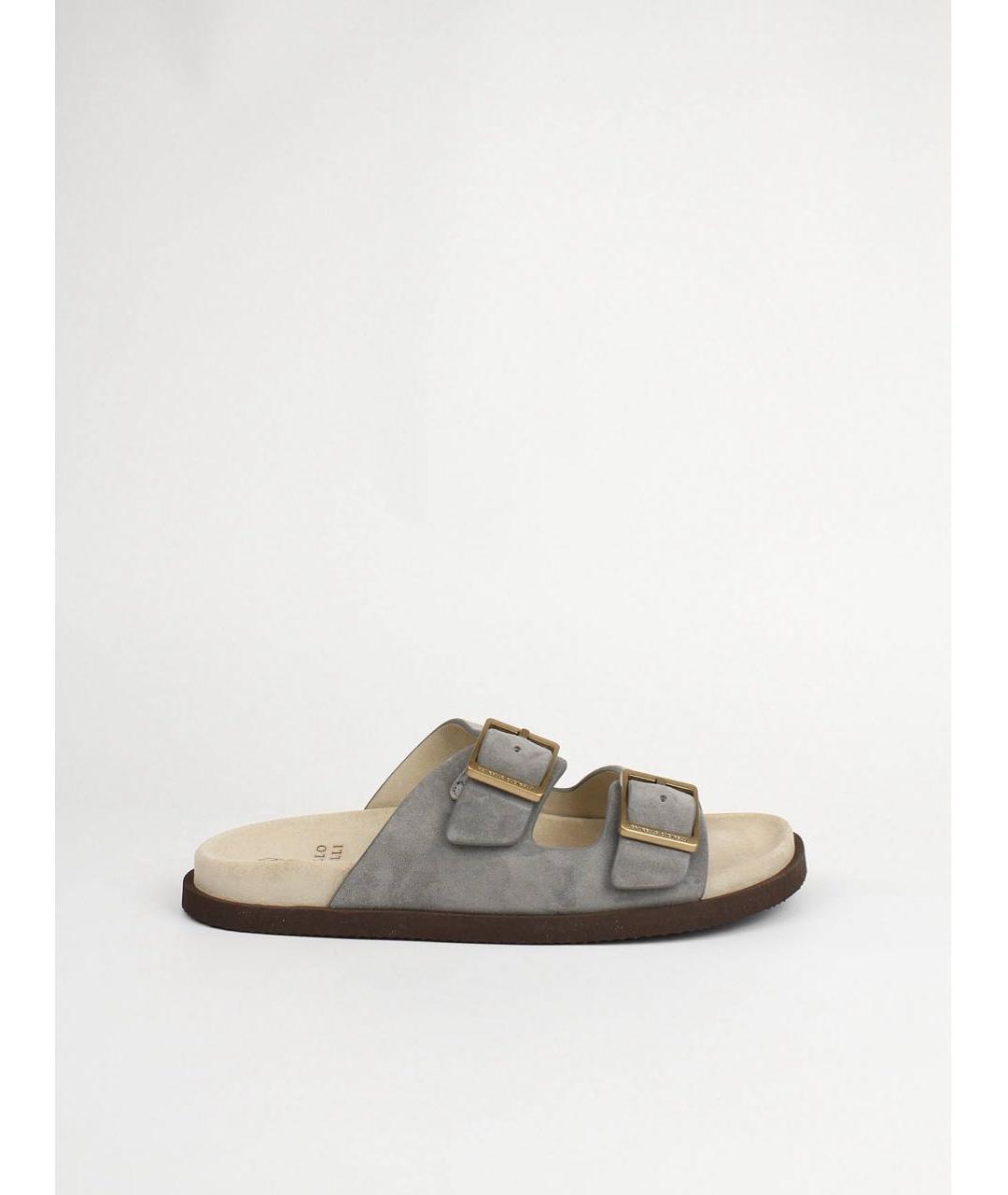 BRUNELLO CUCINELLI Серые замшевые шлепанцы, фото 9